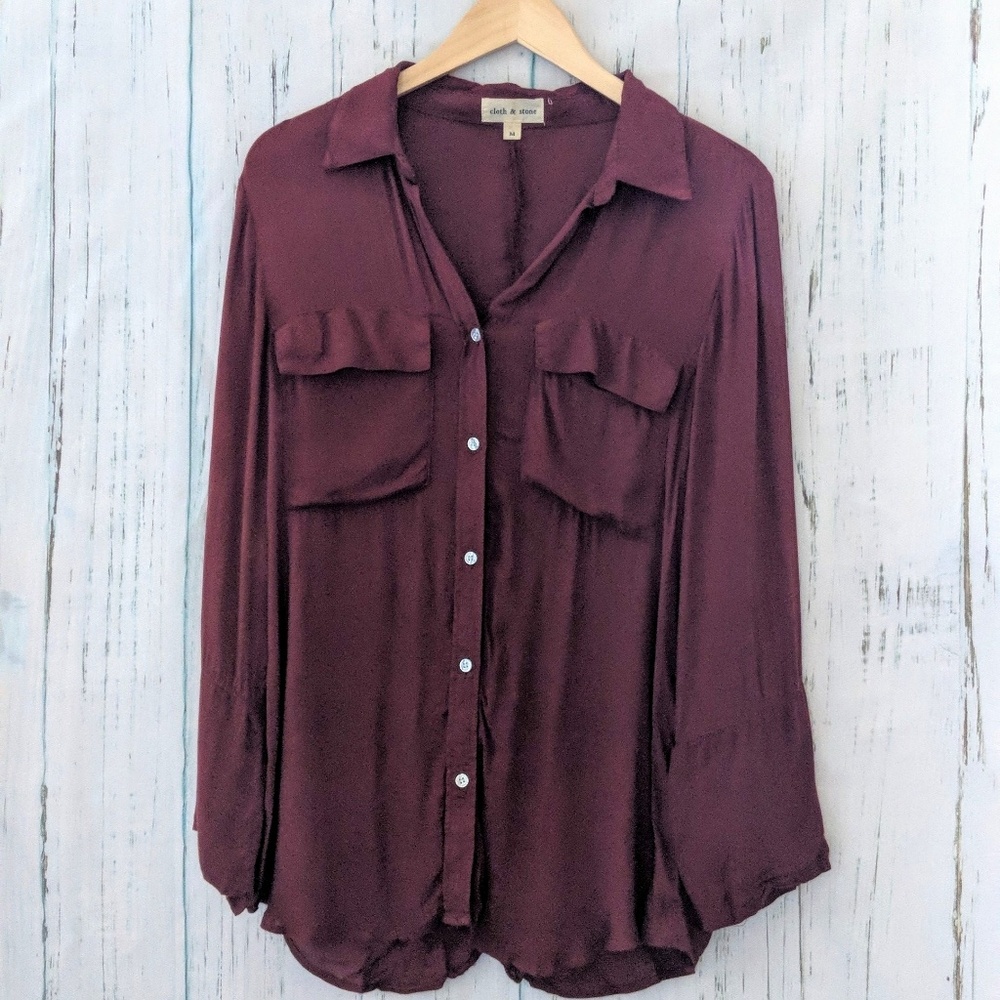 3/$20 Anthropologi Burgundy Button Down Blouse